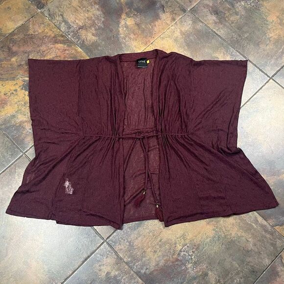 Lyssé Burgundy Women's Sheer Open Front Kimono Cardigan XL - Picture 3 of 12